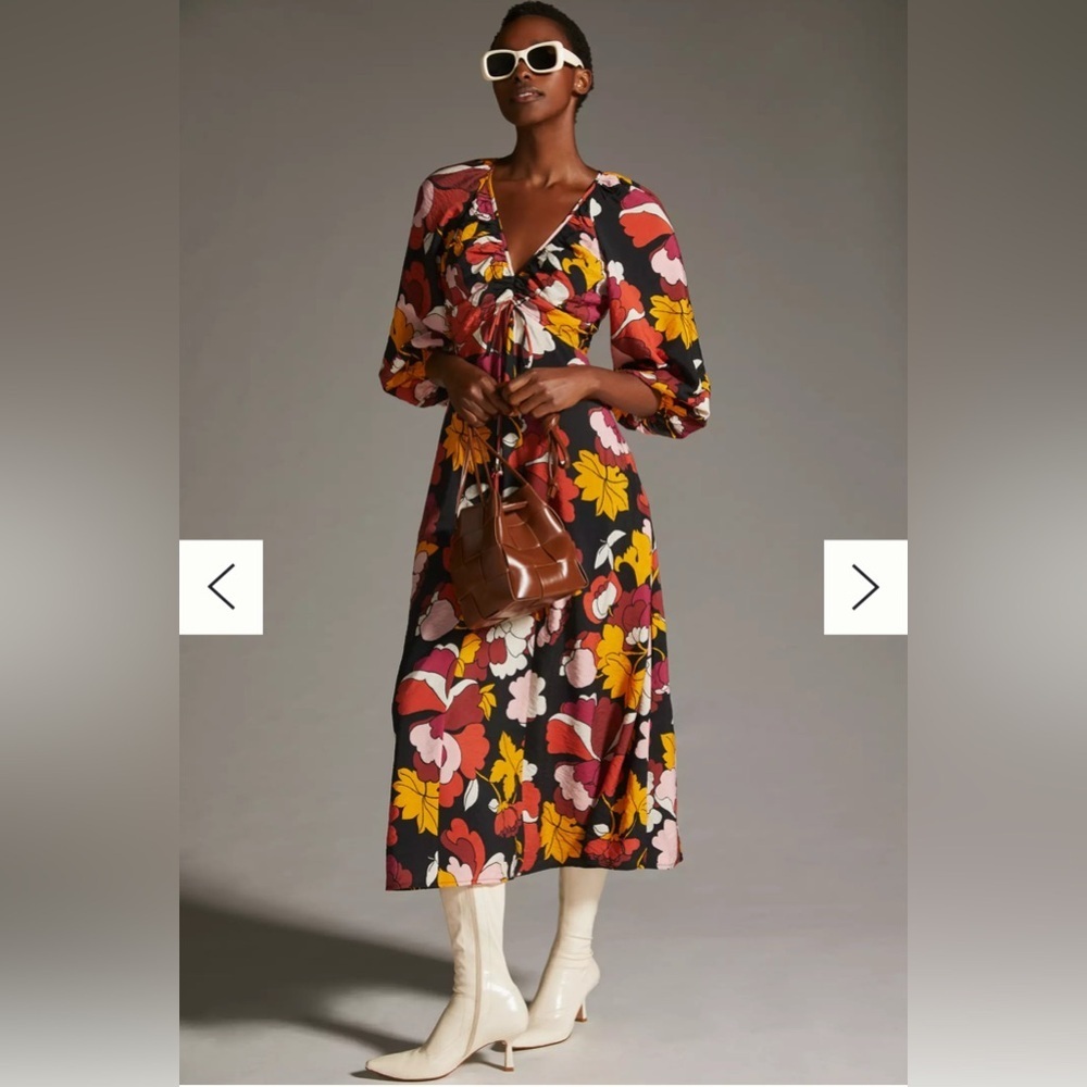 Anthropologie Maeve Floral Balloon Puff Sleeve Maxi Dress